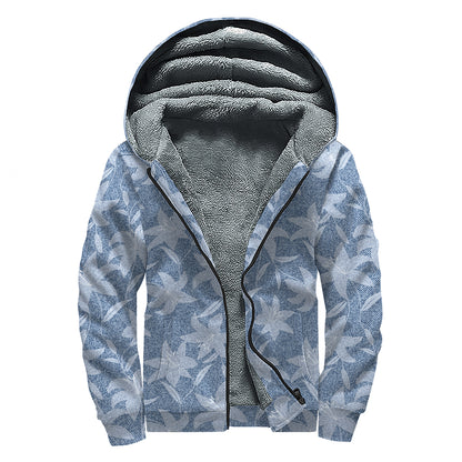 Floral Denim Jeans Pattern Print Sherpa Lined Zip Up Hoodie