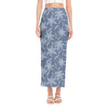 Floral Denim Jeans Pattern Print Side Slit Maxi Skirt