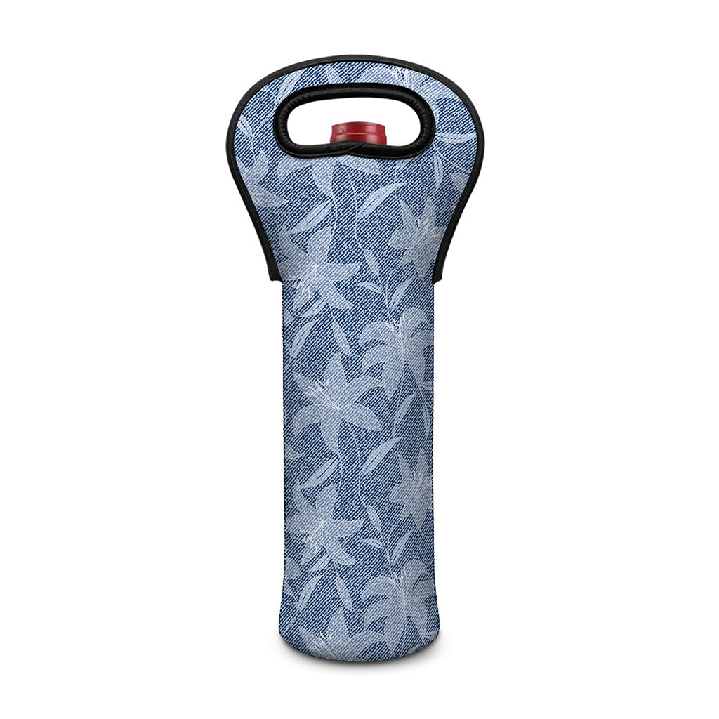 Floral Denim Jeans Pattern Print Single Neoprene Wine Tote