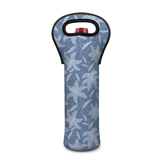Floral Denim Jeans Pattern Print Single Neoprene Wine Tote