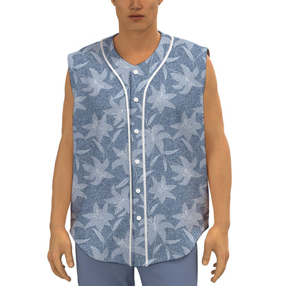 Floral Denim Jeans Pattern Print Sleeveless Baseball Jersey