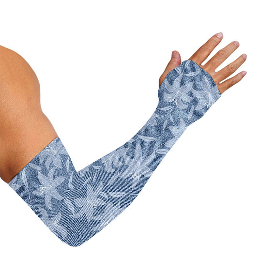 Floral Denim Jeans Pattern Print Sun Protection Arm Sleeves