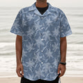 Floral Denim Jeans Pattern Print Textured Short Sleeve Shirt