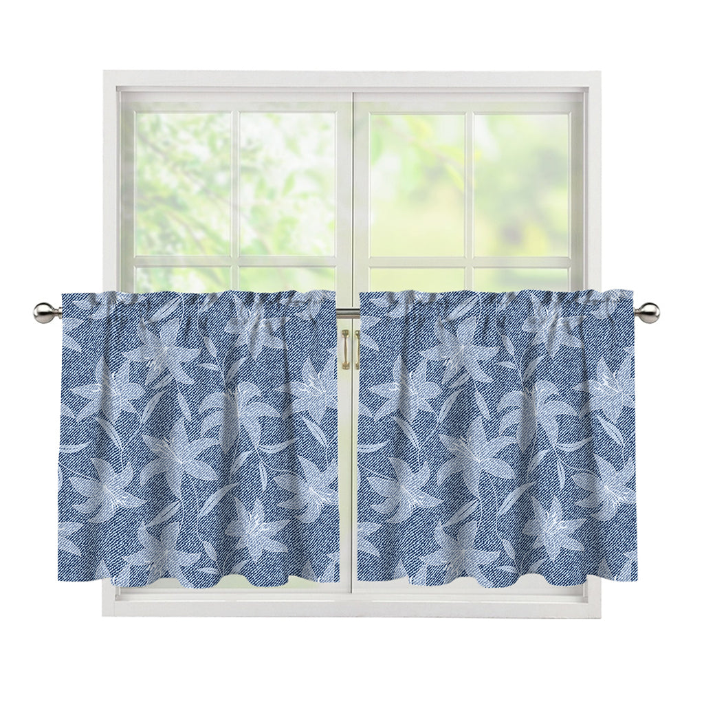 Floral Denim Jeans Pattern Print Tier Curtains