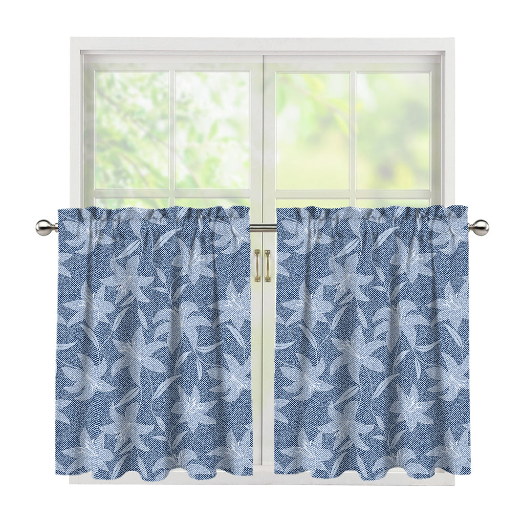 Floral Denim Jeans Pattern Print Tier Curtains