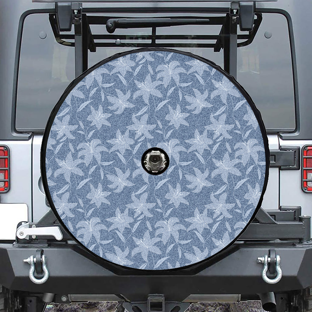 Floral Denim Jeans Pattern Print Tire Cover With Camera Hole