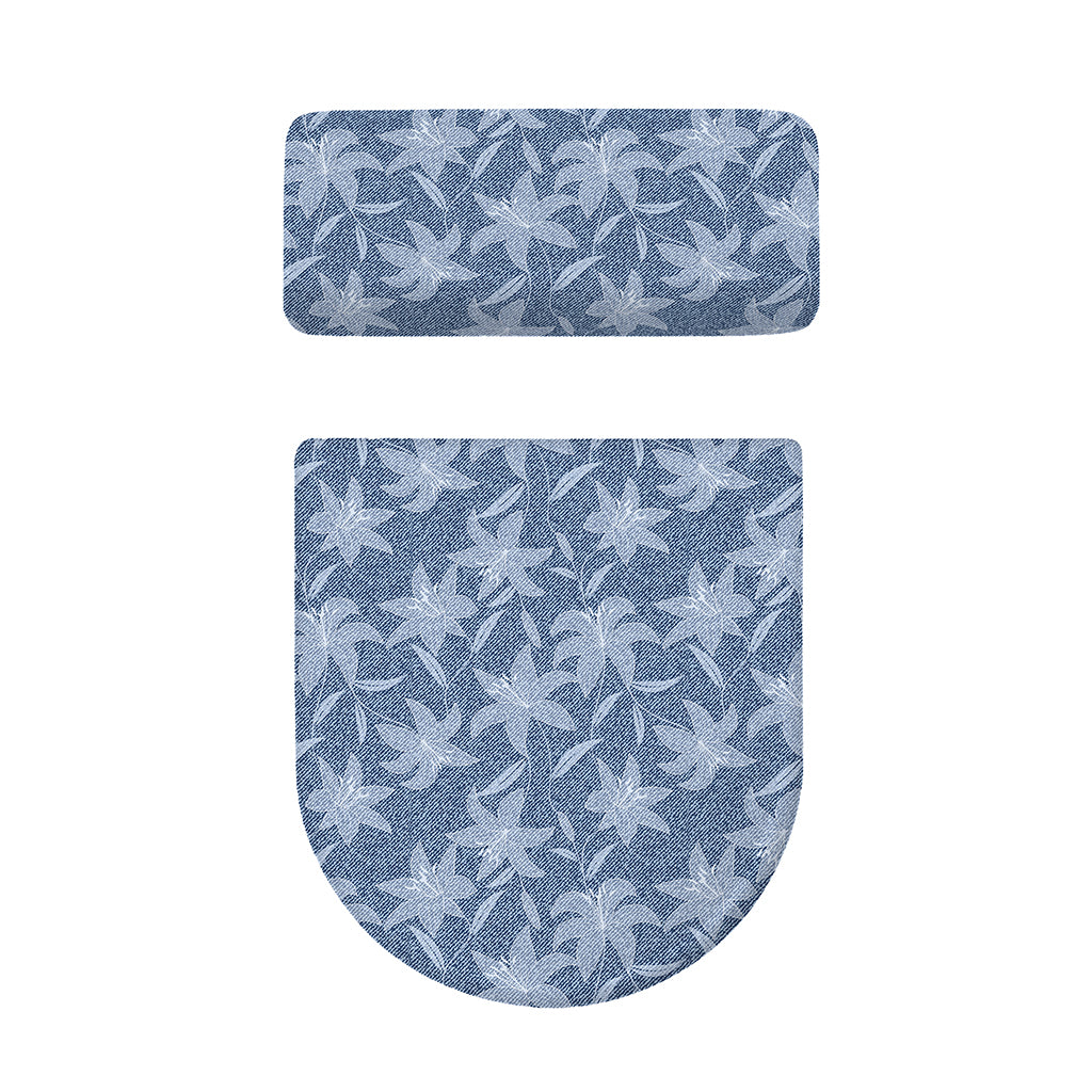 Floral Denim Jeans Pattern Print Toilet Lid And Tank Cover Set
