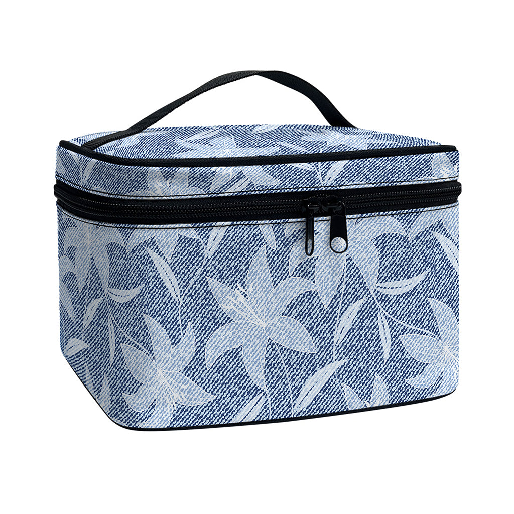 Floral Denim Jeans Pattern Print Travel Makeup Bag