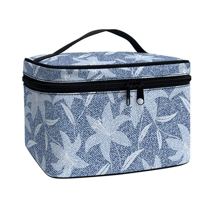 Floral Denim Jeans Pattern Print Travel Makeup Bag
