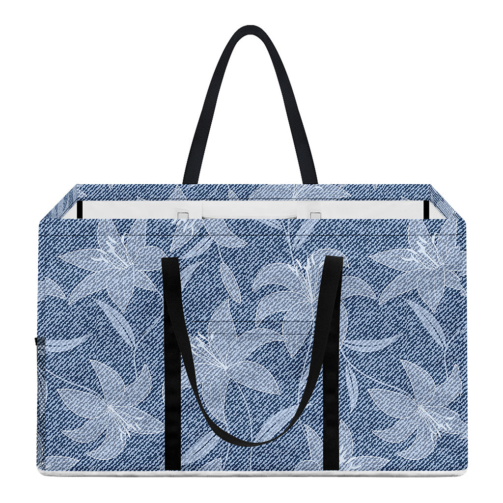 Floral Denim Jeans Pattern Print Utility Tote Bag