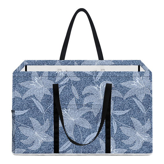 Floral Denim Jeans Pattern Print Utility Tote Bag