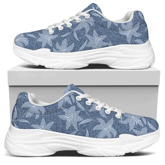 Floral Denim Jeans Pattern Print White Chunky Shoes