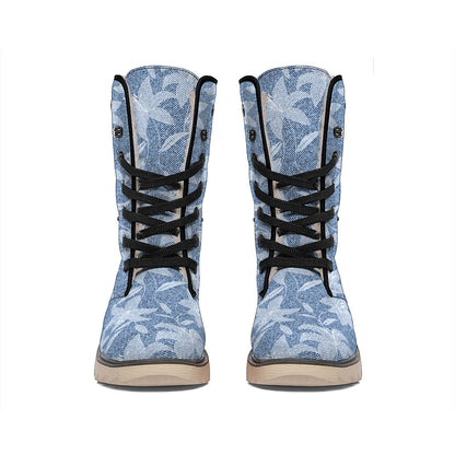 Floral Denim Jeans Pattern Print Winter Boots