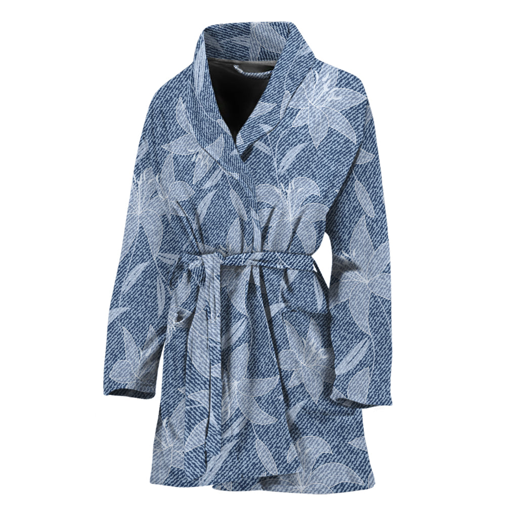 Floral Denim Jeans Pattern Print Women's Bathrobe