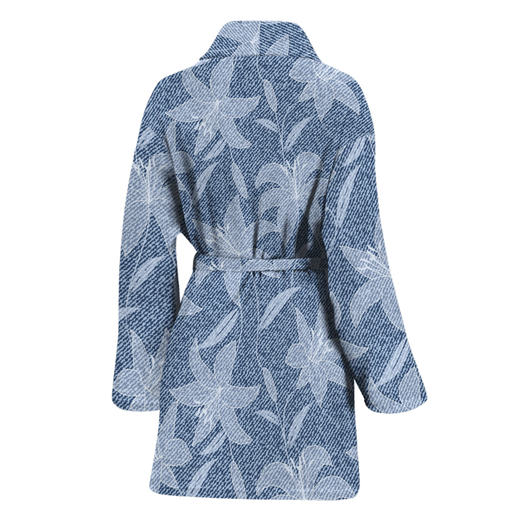 Floral Denim Jeans Pattern Print Women's Bathrobe