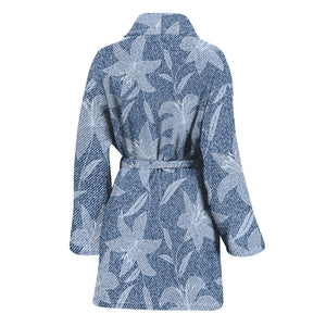 Floral Denim Jeans Pattern Print Women's Bathrobe