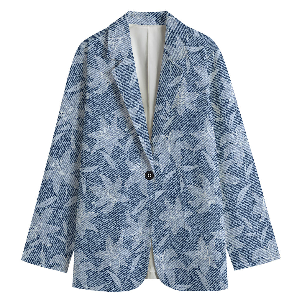 Floral Denim Jeans Pattern Print Women's Blazer