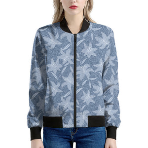 Floral Denim Jeans Pattern Print Women's Bomber Jacket