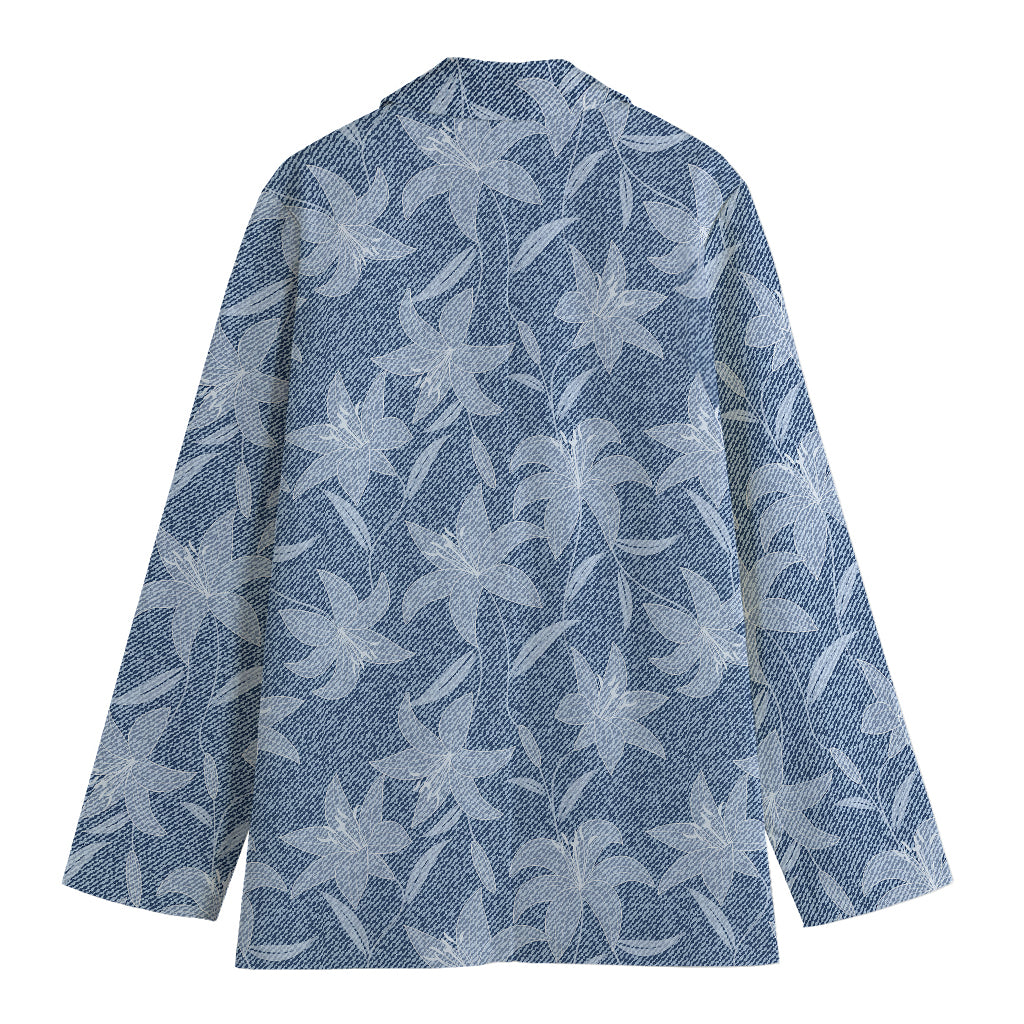 Floral Denim Jeans Pattern Print Women's Cotton Blazer
