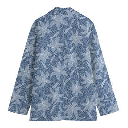 Floral Denim Jeans Pattern Print Women's Cotton Blazer