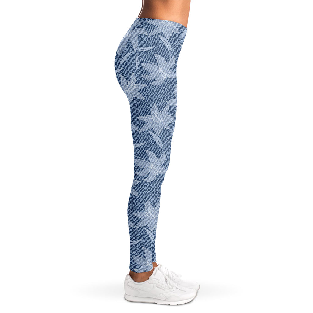Floral Denim Jeans Pattern Print Women's Leggings