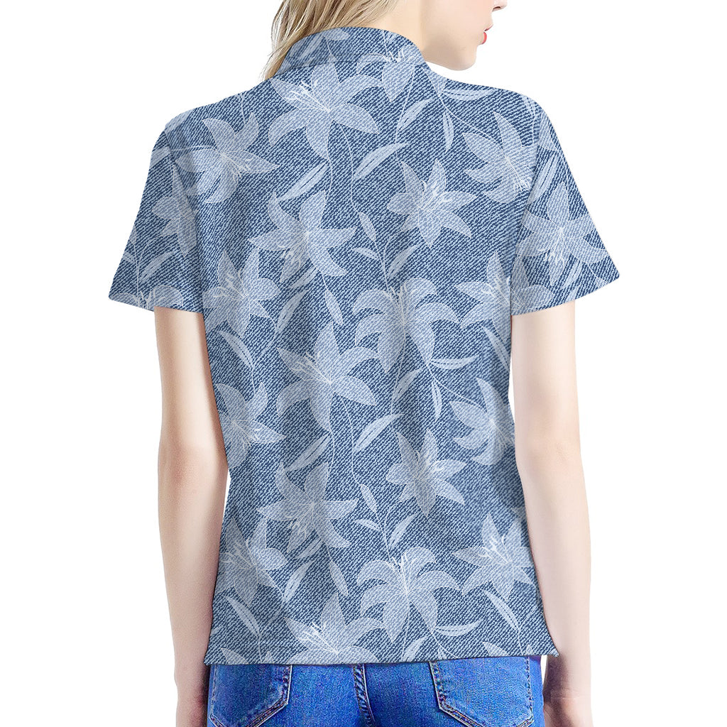 Floral Denim Jeans Pattern Print Women's Polo Shirt