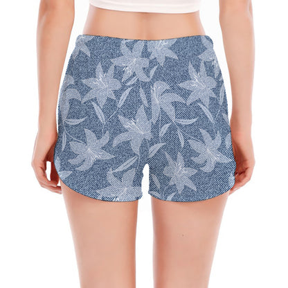 Floral Denim Jeans Pattern Print Women's Split Running Shorts