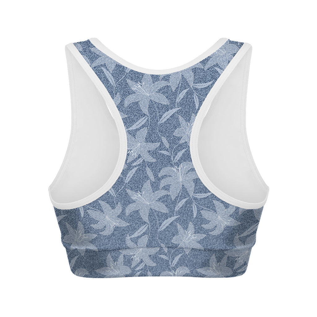 Floral Denim Jeans Pattern Print Women's Sports Bra