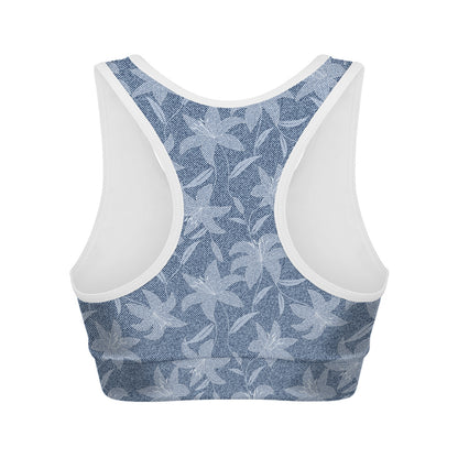 Floral Denim Jeans Pattern Print Women's Sports Bra