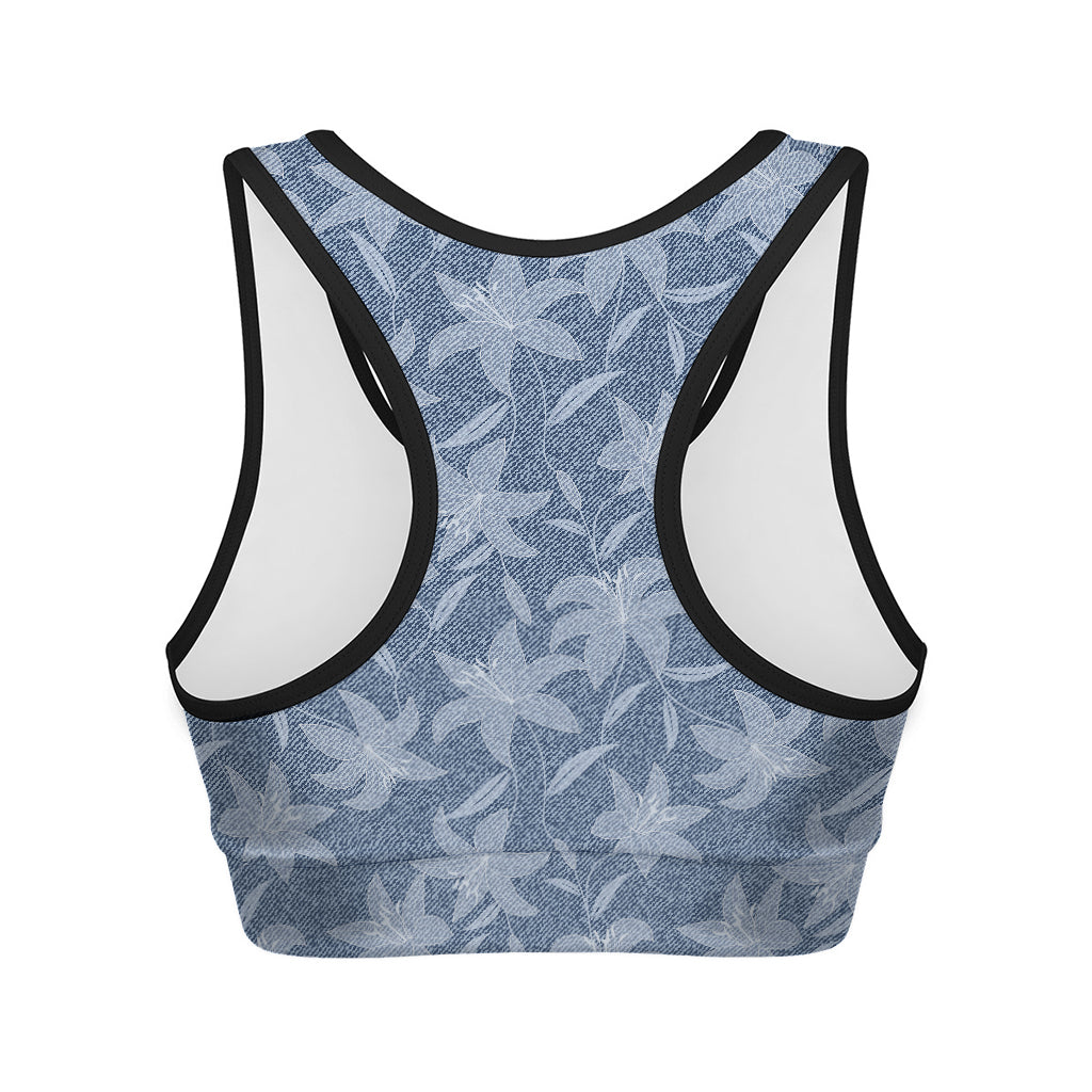 Floral Denim Jeans Pattern Print Women's Sports Bra