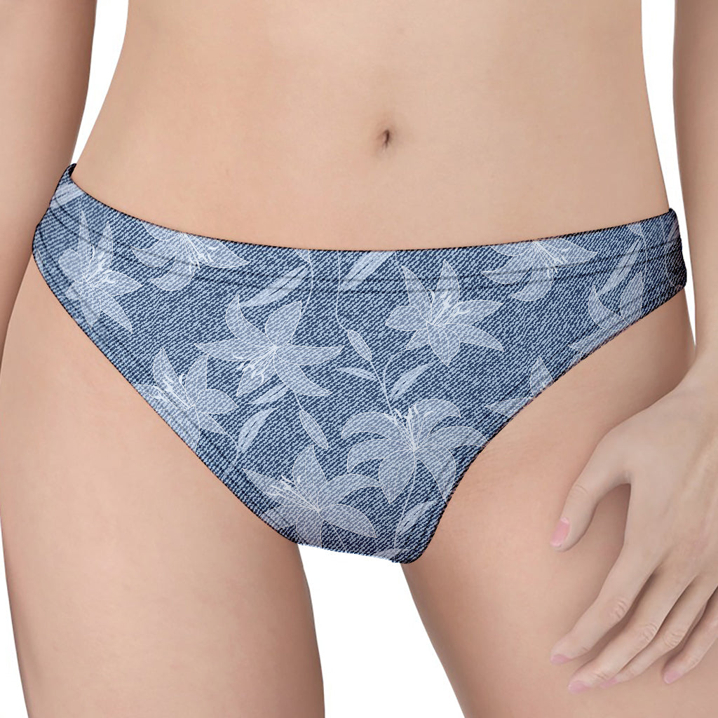 Floral Denim Jeans Pattern Print Women's Thong