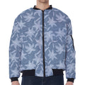 Floral Denim Jeans Pattern Print Zip Sleeve Bomber Jacket