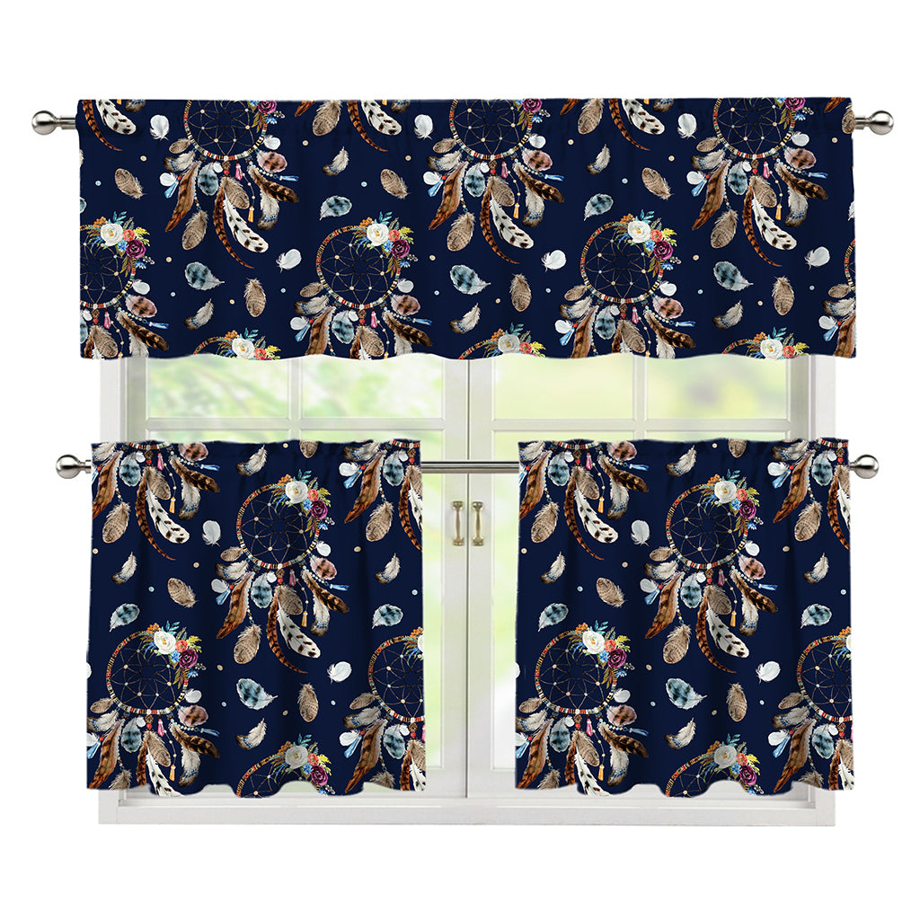 Floral Dream Catcher Pattern Print 3 Piece Kitchen Curtains