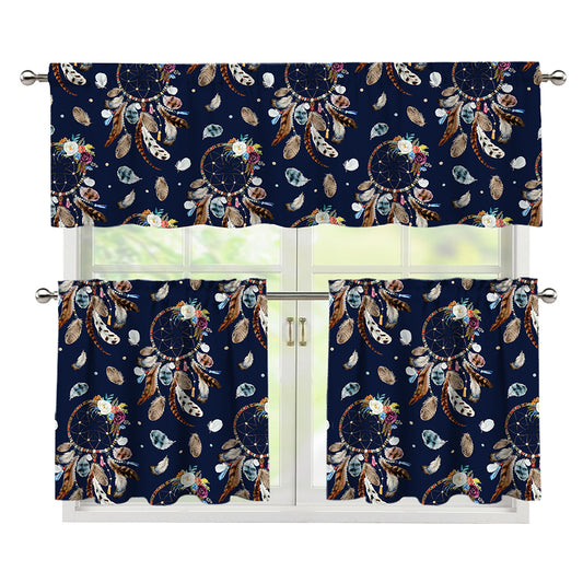 Floral Dream Catcher Pattern Print 3 Piece Kitchen Curtains