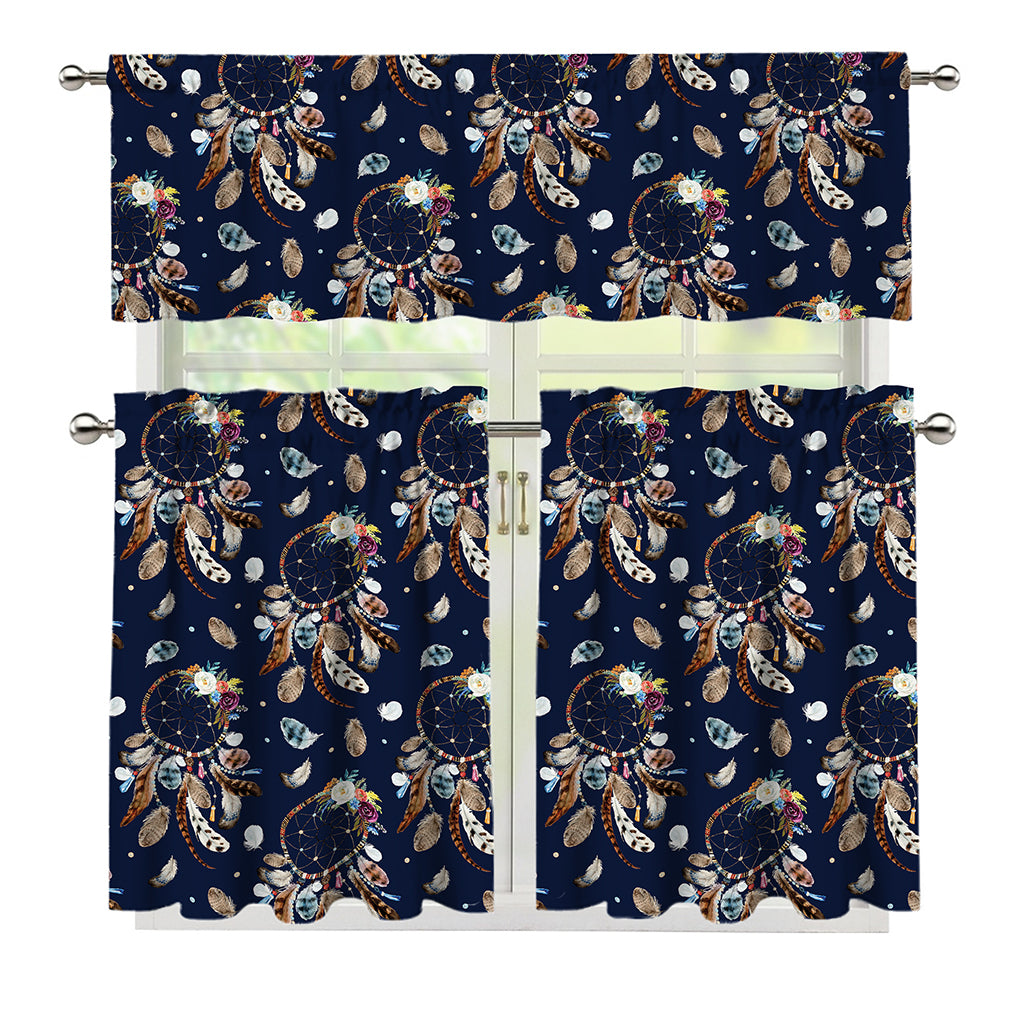 Floral Dream Catcher Pattern Print 3 Piece Kitchen Curtains