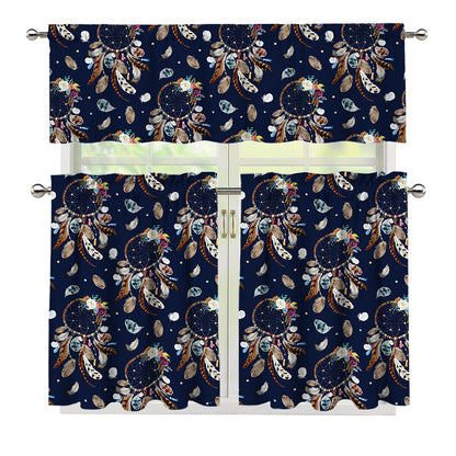 Floral Dream Catcher Pattern Print 3 Piece Kitchen Curtains