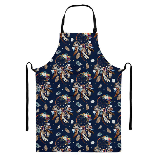 Floral Dream Catcher Pattern Print Bib Apron With Pocket