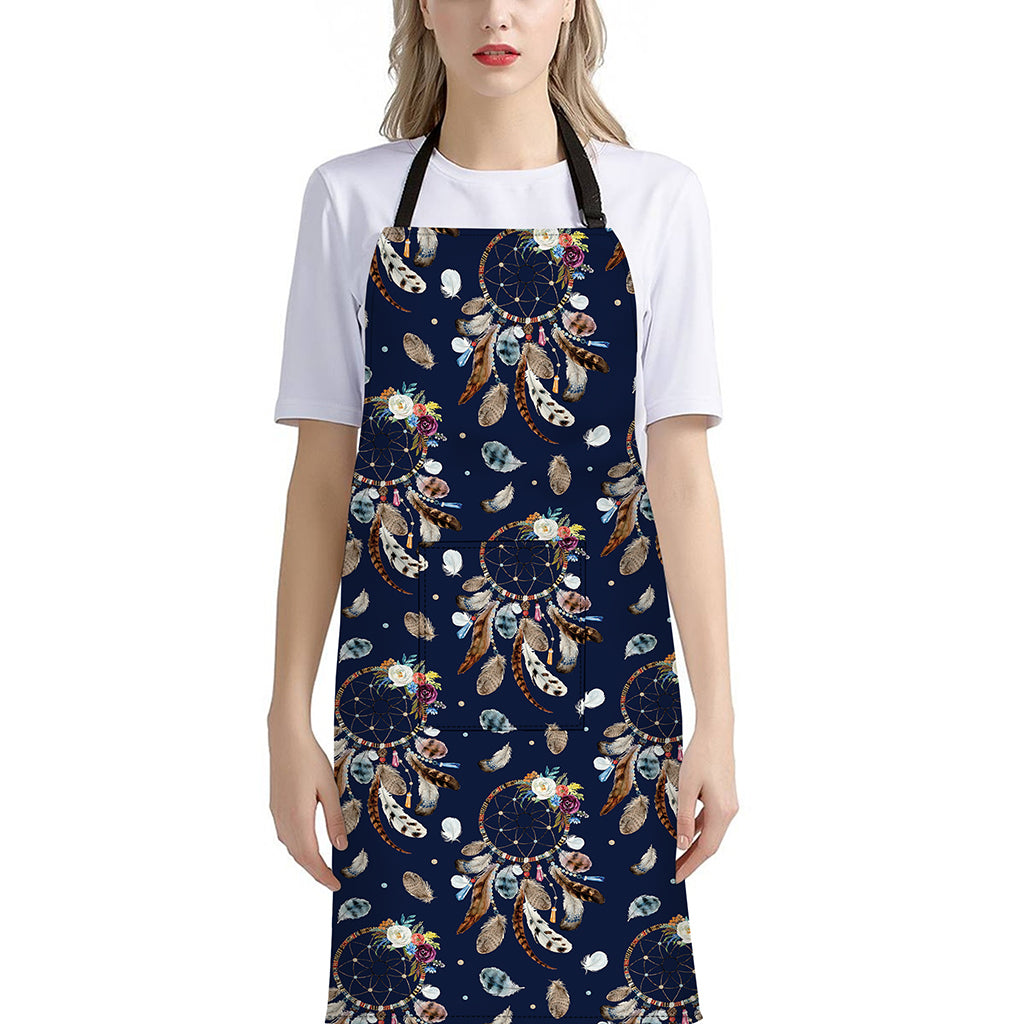 Floral Dream Catcher Pattern Print Bib Apron With Pocket