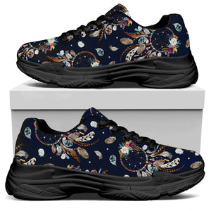 Floral Dream Catcher Pattern Print Black Chunky Shoes