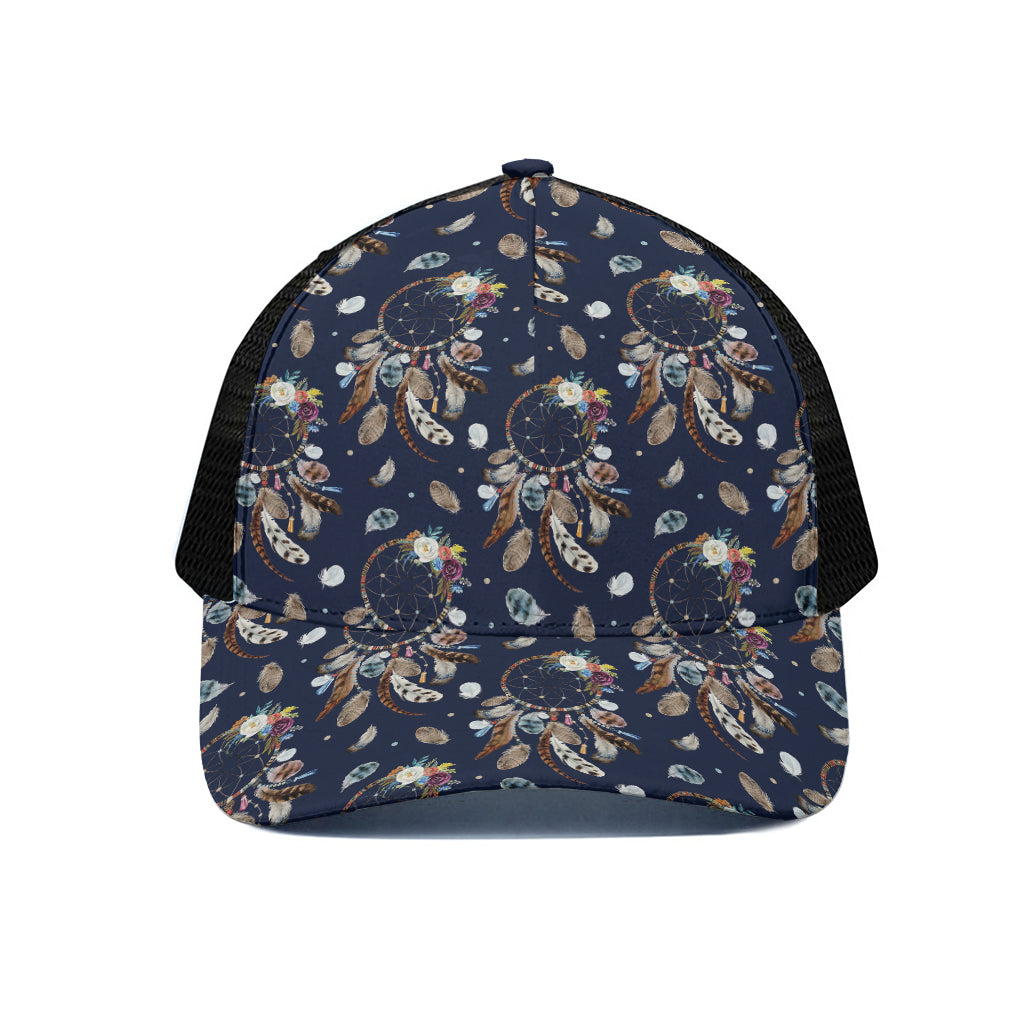 Floral Dream Catcher Pattern Print Black Mesh Trucker Cap