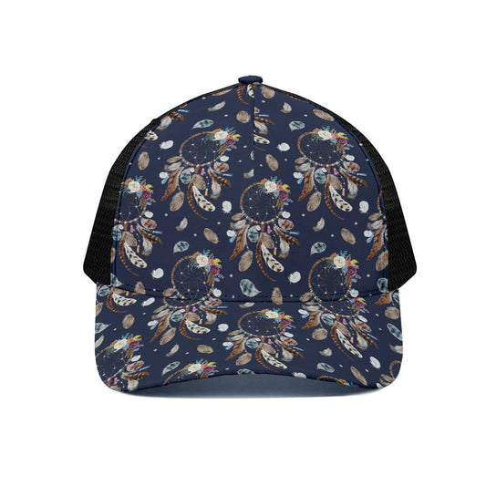 Floral Dream Catcher Pattern Print Black Mesh Trucker Cap