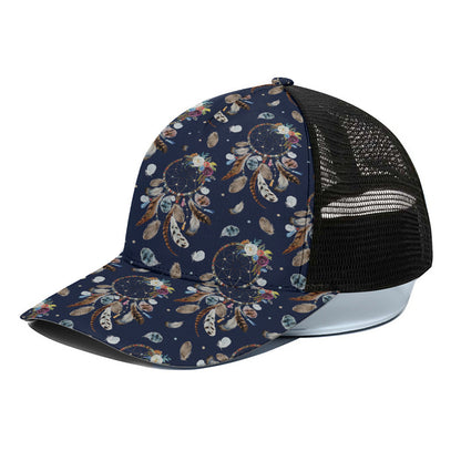 Floral Dream Catcher Pattern Print Black Mesh Trucker Cap