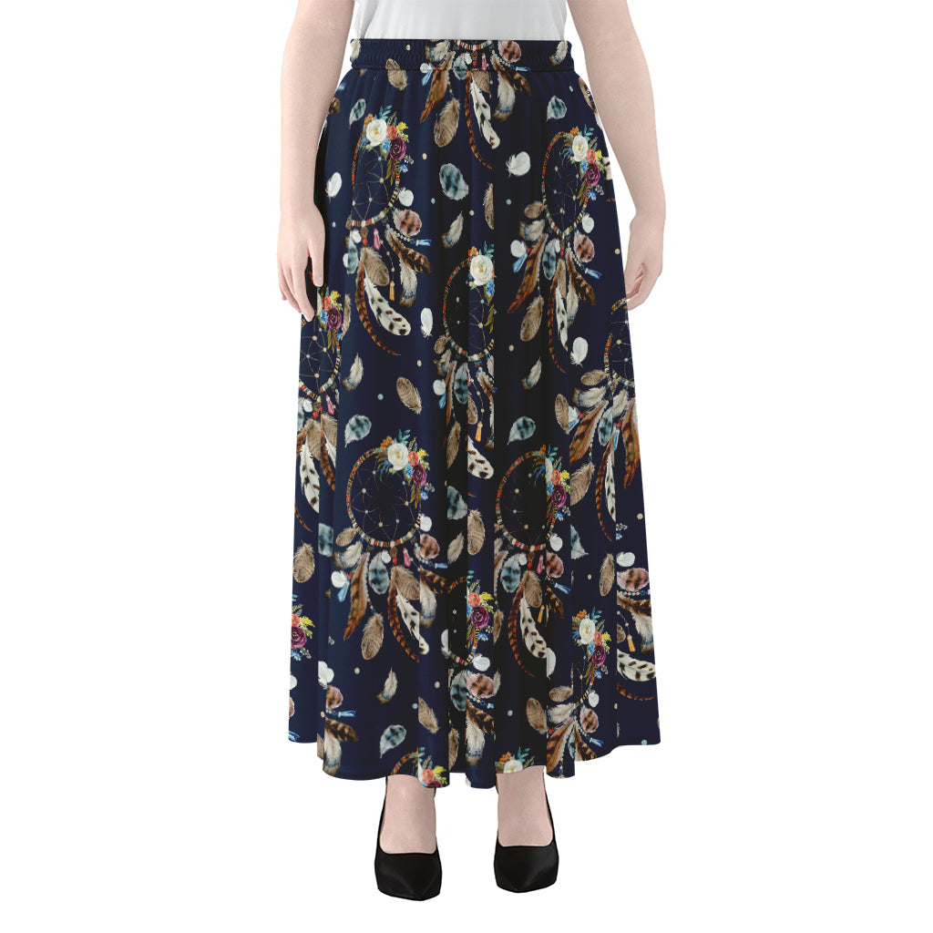 Floral Dream Catcher Pattern Print Chiffon Maxi Skirt