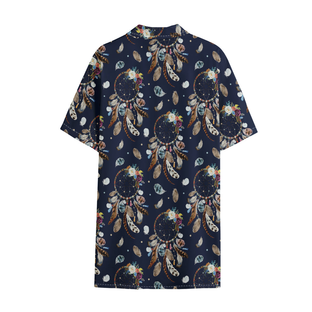Floral Dream Catcher Pattern Print Cotton Hawaiian Shirt
