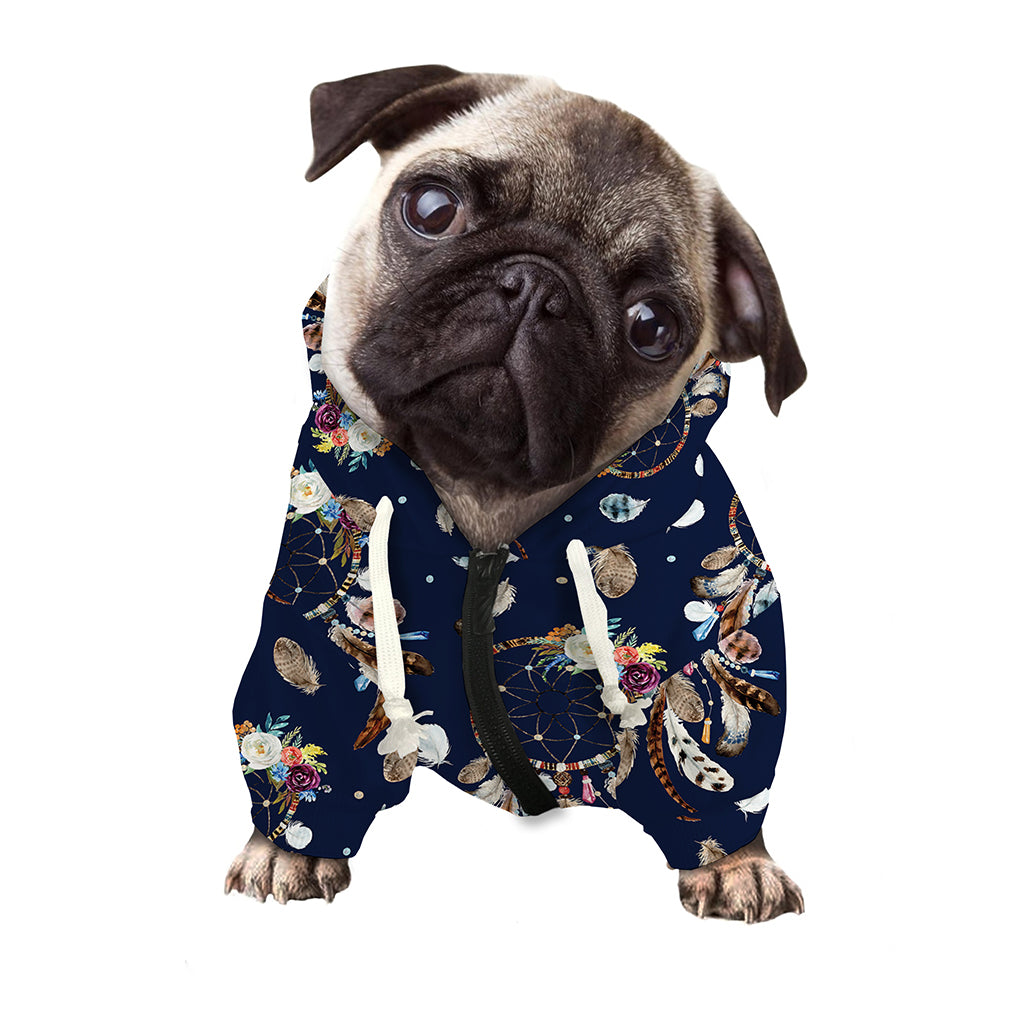 Floral Dream Catcher Pattern Print Dog Zip Up Hoodie