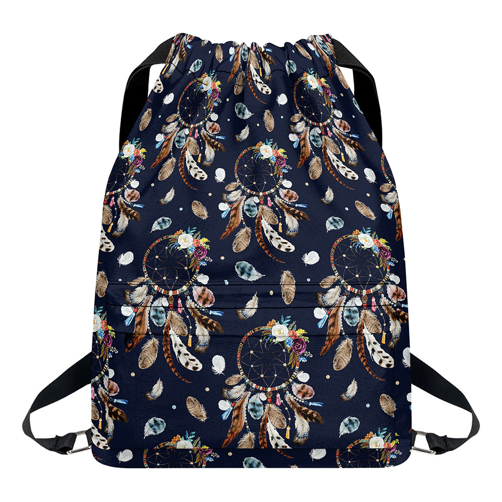 Floral Dream Catcher Pattern Print Drawstring Backpack