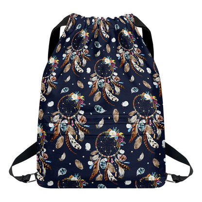 Floral Dream Catcher Pattern Print Drawstring Backpack