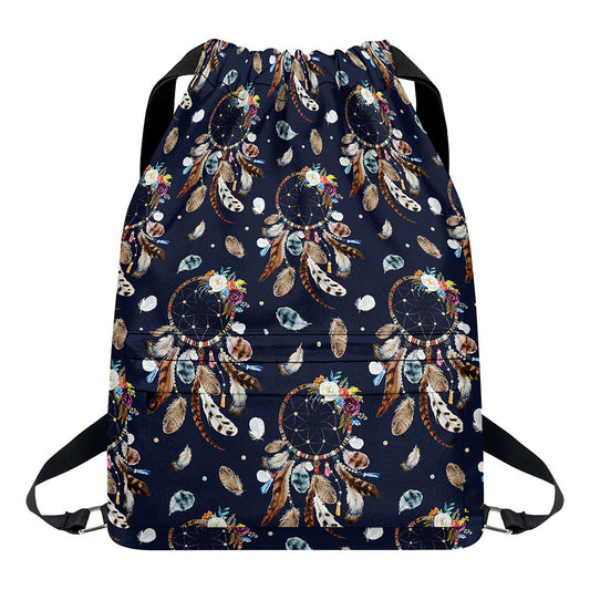 Floral Dream Catcher Pattern Print Drawstring Backpack