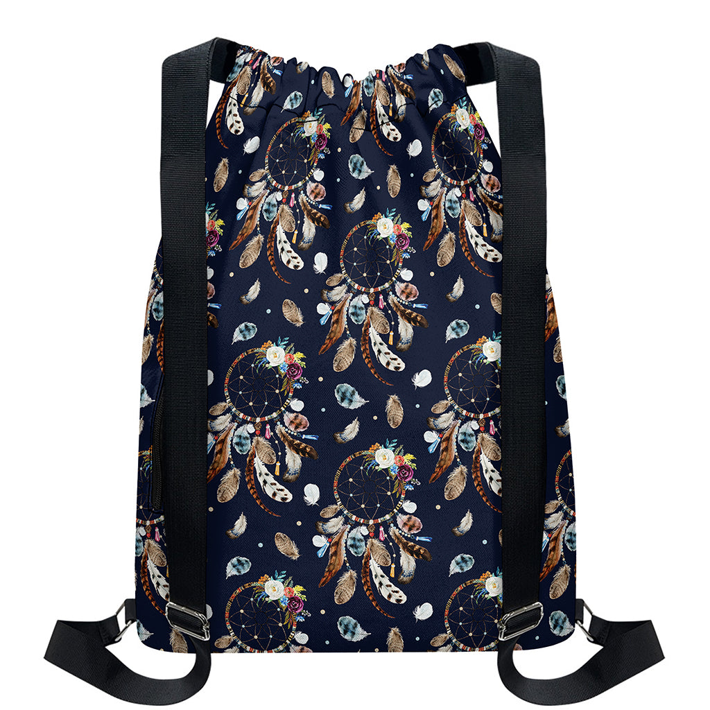 Floral Dream Catcher Pattern Print Drawstring Backpack
