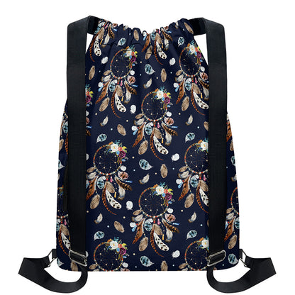 Floral Dream Catcher Pattern Print Drawstring Backpack